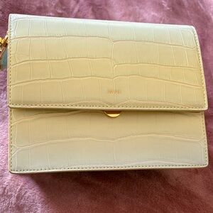 JW PEI Light Cream Croc-Embossed Crossbody Bag